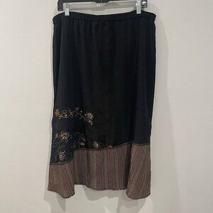 Bonworth Petite Black Brown Sequin Bead Maxi Skirt Stretch Waist Size LP